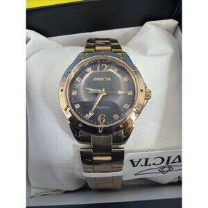 Invicta Women's Quartz, Rose Gold Tone, Black Dial, New In Box 69349